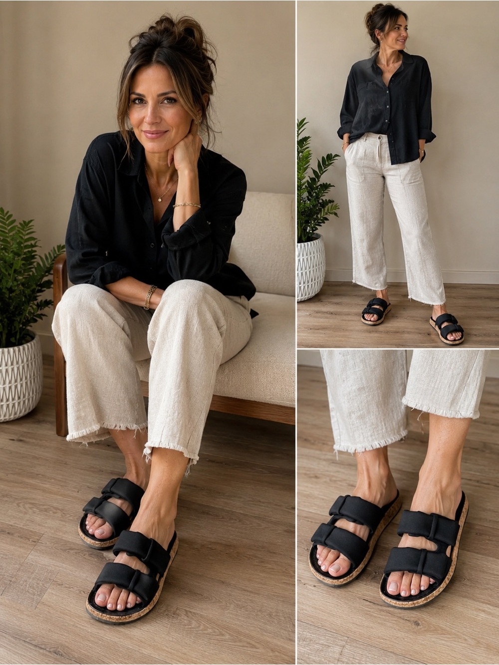 Rag & Bones Black Parque Slide Sandals with Cushioned Straps‎ Earthy Crunchy 7.5